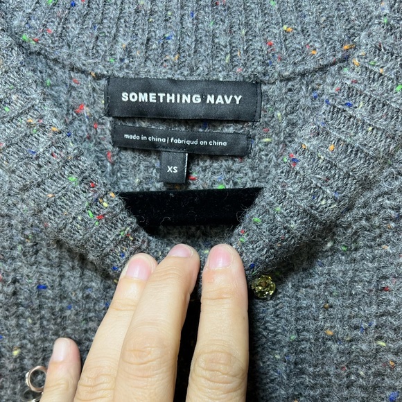 Something Navy grey jeweled cable knit sweater - Picture 4 of 4